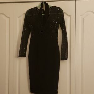 L’Atiste Sheer Halter Sequin Sheath Dress